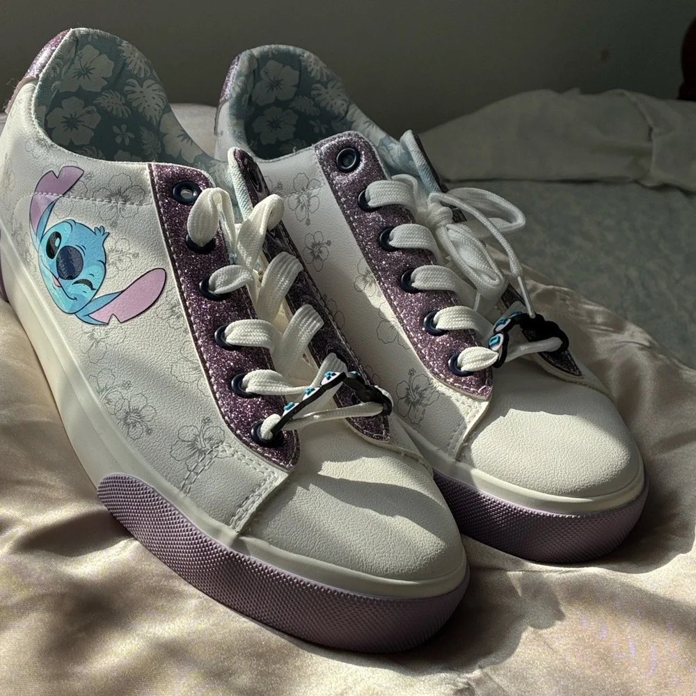 Disney Women's Stitch White and Lavender Sneakers - Picture 6 of 6